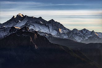 Mountain range, mountain landscape, dusk, Alps, Valais, Switzerland, Europe