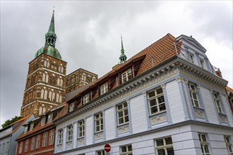 The historic old town of Stralsund, UNESCO World Heritage Site, towers of St Nicholas' Church,