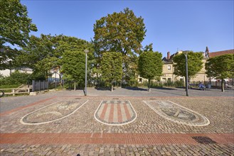 Paved coat of arms on the Salzhof square in Bad Salzuflen, Lippe district, North Rhine-Westphalia,