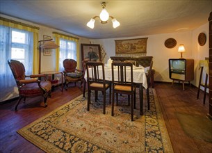 1950s living room, interior photo, Klockenhagen open-air museum, historic Mecklenburg village,