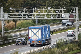 Sensors on a toll bridge, for recording motorway tolls, on the A3 motorway near Hamminkeln, Lower