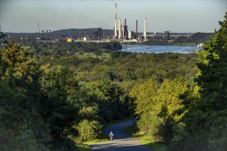 View, from the Rheinpreußen spoil tip in Mörs, across the Rhine to the Thyssenkrupp Steel