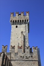 Keep of the Scaligero Castle, Castello Scaligero, in Sirmione, moated castle on the southern shore