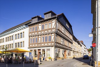 Half-timbered commercial building on Goldschmiedenstraße, Eisenach, Thuringia, Germany, Europe