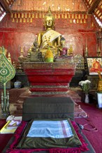 Golden Buddha statue, Bhumispara-mudra, Buddha Gautama at the moment of enlightenment, Wat Long