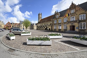 City hall, Stadshalle Grain Hall and Belfry, Nieuwpoort, West Flanders, Belgium, Europe