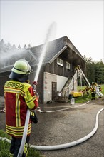 Fire brigade operation at a house fire, St Peter, Southern Black Forest, Black Forest,