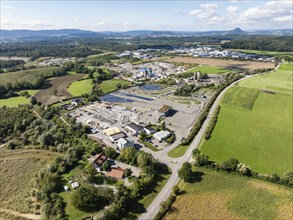 Aerial view of a gravel pit, gravel extraction area, gravel works, ADAC driving safety centre,