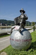 Statue, monument by the artist Isidor Winkler to Karl Ganzer, creator of the famous Kufstein song,