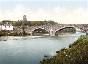 Ardstinchar Castle and Bridge, Ballantrae, Scotland, Historic, digitally restored reproduction from