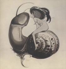 Ex Libris, Exlibris of the sweet snail, Erotic drawing, c. 1900, by Franz von Bayros (28 May 1866