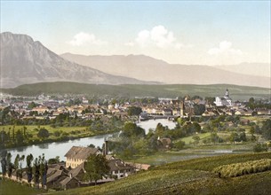 View of Solothurn in Switzerland, Historical, digitally restored reproduction from a 19th century