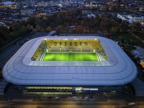 Rudolf Harbig Stadium, home ground of Dynamo Dresden, aerial view, Dresden, Saxony, Germany, Europe