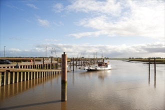 Low water, Ems, silt inflow, ferry harbour, Petkum, East Frisia, Germany, Europe