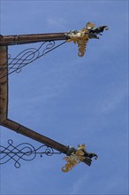 Historic gargoyles at the old town hall, blue sky, Villingen-Schwenningen, Baden-Württemberg,