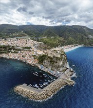 Scilla from a drone, Calabria, Italy, Europe