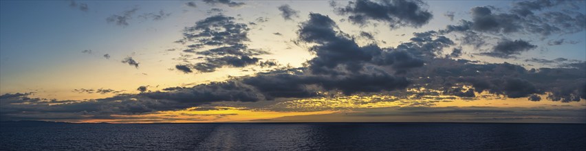 Panorama of Sunrise over Mediterranean Sea, Barcelona, Spain, Europe