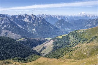 View from the Carnic main ridge to the Sesto Dolomites with the Three Peaks, Carnic Alps,