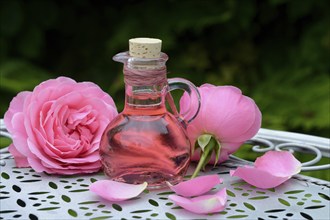 Rose blossom foam bath and rose blossoms, wellness