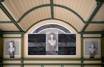 Historic Wandelhalle with bust of Duke Carl Theodor in Bavaria, favourite brother of Empress