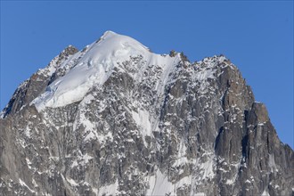 Glaciated mountain peak of the Aiguille Verte, Mont Blanc massif, Chamonix, France, Europe