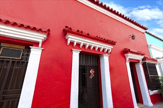 Colombia, Scenic colorful streets of Cartagena in historic Getsemani district near Walled City,