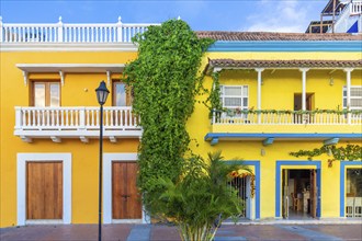 Colombia, Scenic colorful streets of Cartagena in historic Getsemani district near Walled City