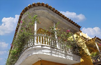 Famous colonial Cartagena Walled City, Cuidad Amurrallada, and its colorful buildings in historic