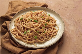 Spaghetti carbonara, in creamy garlic sauce, pasta in white sauce, homemade, no people