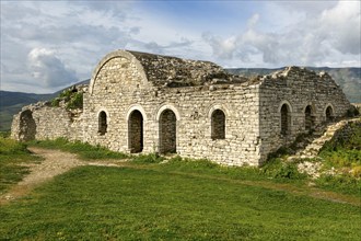 Ruined building in the citadel area of Berat castle, UNESCO World Heritage Site, Berat, Albania,