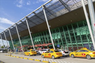 Taxis outside terminal building Tirana International Airport Nënë Tereza, Mother Theresa Rinas