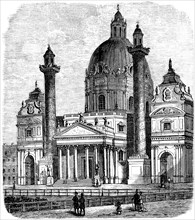 Karlskirche in Vienna, baroque building, 18th century, monument protection, domed building, two