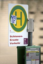 Bus stop sign for rail replacement traffic at the bus station next to the main railway station,