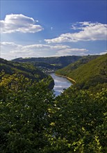 Elevated view of the Our valley and the river Our, Vianden, Our National Park, Ardennes, Islek,