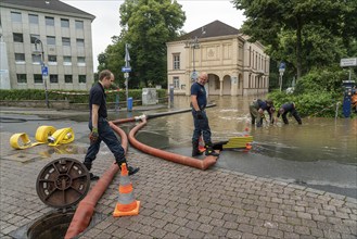 Flood on the Ruhr, after long heavy rainfall the river left its bed and flooded the countryside and