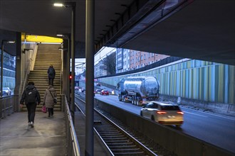 Underground station, Breslauer Straße U18, in the middle of the A40 motorway, Essen city centre,