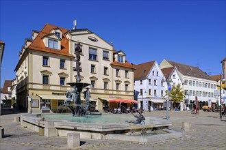 Fountain on the market square, Ehingen, Swabian Alb, Upper Swabia, Swabia, Baden-Württemberg,