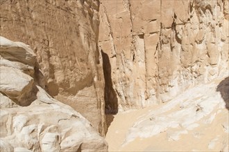 White canyon with yellow rocks, sunny day. Egypt, desert, the Sinai Peninsula, Nuweiba, Dahab