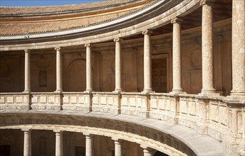 Courtyard inside the Palacio de Carlos V, Palace of Charles V, Alhambra complex, Granada, Spain,