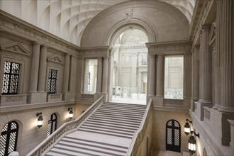 View of the renovated central staircase of the Berlin State Library in the Unter den Linden