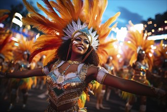 Captivating image capturing the essence of the Rio Carnival, showcasing a dancer adorned in an