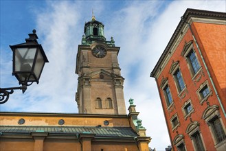 Houses and church in an alley of Gamla Stan, old town, centre, attraction, famous, city centre,