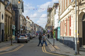 Historic buildings and shops in Wood Street, Old Town, Swindon, Wiltshire, England, UK