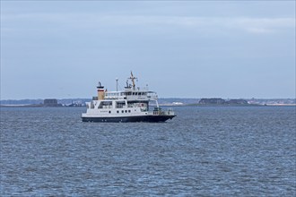 Ferry off Hallig Langeneß, North Frisia, Schleswig-Holstein, Germany, Europe