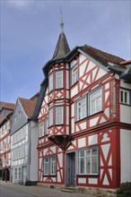 Historic half-timbered house with oriel and turret built in the 17th century, Griedeler Straße,