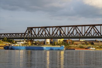 The railway bridge Duisburg-Hochfeld-Rheinhausen, over the Rhine, regional trains and many goods