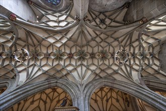 Late Gothic ribbed vault from the Heilig-Kreuz-Münster, 15th century, Rottweil, Baden-Württemberg,