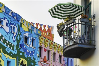 Balcony at the Happy Rizzi House, designed by the artist James Rizzi in Pop Art paintings,