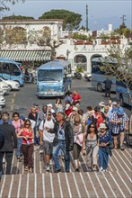 Tourist group at the bus terminal in Anacapri, Island of Capri, Campania, Italy, Europe