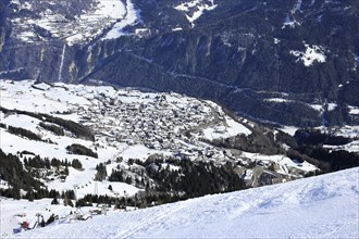 Fiss in Tyrol from above in winter